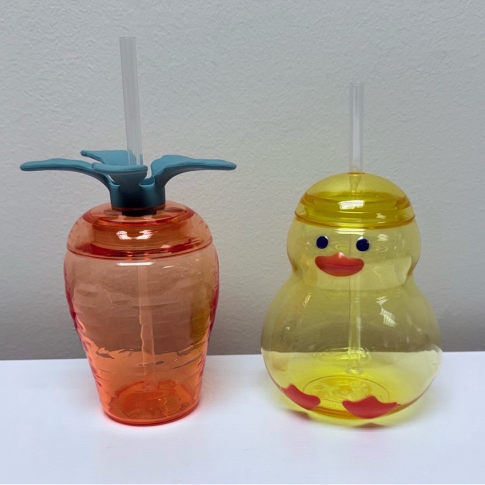 New Target Bullseye Set of 2 Spring Drinkware w/ Straw, Carrot & Duck